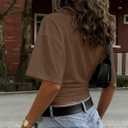Womens Crop Cinched Waist Top Half Sleeve Ruched Going Out Tops 2026 Summer Y2K Tee Shirts (Brown, L)