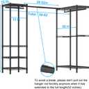 ULIFHOME E10L L-Shaped Clothes Rack for CornerWith Expandable Hanger RodHeavy Duty Freestanding Clothing Racks for Hanging ClothesPortable Garment Rack 58-82"W x 30"D x 72"HMax Load 900LBSBlack