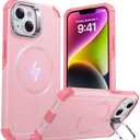 ESR for iPhone 13 and iPhone 14 Case with Stand, 23 ft Military-Grade Drop Protection Heavy Duty Magnetic Phone Case, Compatible with MagSafe Accessories, Cyber Series, Pink