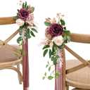 Ling's Moment 8pcs Aisle Pew Artificial Flowers Arrangements for Wedding Ceremony Chair Back Floral Decorations with Chiffon Ribbon Marsala Blush Pink Reception Church Rose Faux Hanging Party Outdoor