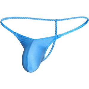 Lustrous Men's G-String Ultra-Slim Straps Thong V-Shaped Seam Sexy Pouch Blue, L