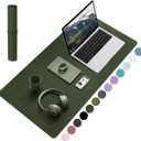 YSAGi Non-Slip Leather Desk Pad, Waterproof Laptop Computer Desk Keyboard Mat, Table Protector Blotter Mat, Large Mouse Pad for Office/Work/Home/Decor(Olive Green, 31.5" x 15.7")