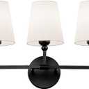 Bathroom Light Fixtures, 5 Light Matte Black Vanity Lights with Flared White Fabric Shade, 35 Inch Wall Sconce, Modern Sconces Wall Lighting for Hallway Bedroom, VL837-MB-5