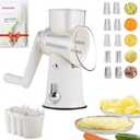 5 In 1 Rotary Cheese Grater Vegetable Slicer for Kitchen, Carrot Shredder Tool-Food Shredders with 5 Sets Interchangeable Blades And Strong Suction Base (White)