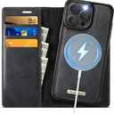 Wallet Case for iPhone 15 Pro Compatible with Magsafe, 2-in-1 PU Leather Flip RFID Blocking Card Holder Stand Shockproof Magnetic Detachable Cover for iPhone 15 Pro Case 6.1", Black