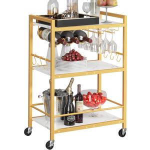 TUTOTAK Bar Cart - Serving Cart for Home - Microwave Cart, Drink Cart, Mobile Kitchen Shelf with Wine Rack and Glass Holder, Rolling Beverage Cart BC01BMG030