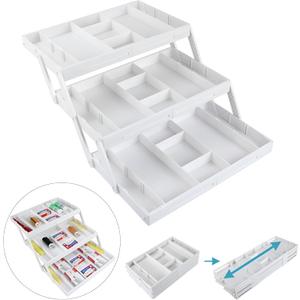 Upgraded Expandable Drawer Organizer Smart Multi Level Smart Drawers Organizers Desk Junk Drawers Organizers Tray Collapsible 3 Tier for Makeup, Jewelry, Cosmetics