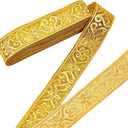 NBEADS 7.7 Yards Gold Jacquard Ribbon Trim, 1-1/4 Inch Wide Boho Woven Trim Ethnic Floral Ribbon Embroidery Polyester Flat for DIY Craft Clothing Accessories Decorations