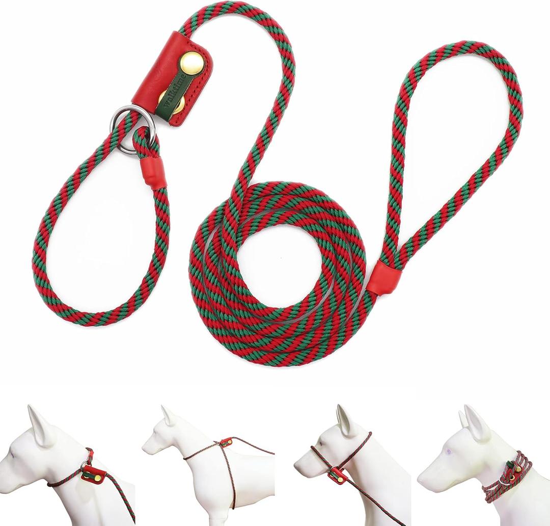 Slip Lead Dog Leash,Dogs Harness and Leash Set for Walking - Head Collar with Rope Leashes for Pulling - DIY Dog Scarf (6ft Dog Leash x 1/4in Thick, Red Slider)
