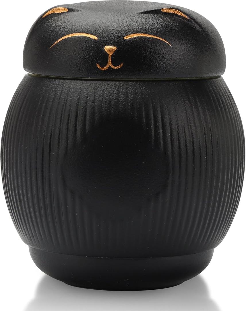 Ceramic Cat Urn for Ashes - Pet Memorial Box with Secure Lid, Cremation Keepsake for Cats (15 lbs), Black
