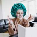 2 x Double Layer Silk Bonnet for Sleeping for Women and Men Large Satin Hair Cap for Curly and Natural Hair Blue Zircon + Black