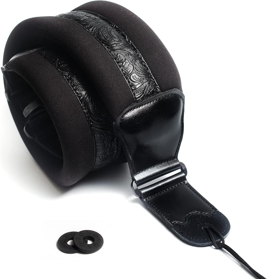 Guitar Strap For Bass, Electric & Acoustic Guitar, Strap Locks Included (Padded Leather)