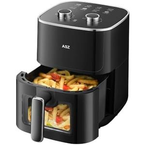 ASZ 5qt Air Fryer Compact Knob Black for dorm office - 4.7L Airfryer with Window 1400W Visual Basket - Non-Stick Pan, Manuel Control Max 60s Timer & 400℉ Kitchen Airfry Countertop Gift