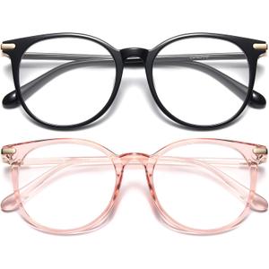 Gaoye 2 Pack Blue Light Blocking Glasses, Retro Round Eyewear Frame Anti Eyestrain Computer Glasses for Women Men - GY1688 (Black+Pink)