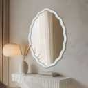 Oval Bathroom Mirror Wall Mounted Large Decorative Wall Mirror for Living Room, Bedroom, or Entryway Vintage Sunburst Design with Beveled Detailing Wavy Frame Vanity Mirror (White)  30"L x 20"W