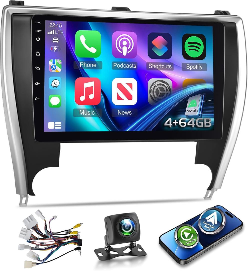 [8 Core 4+64G] for Toyota Camry Radio 2015 2016 2017 with Wireless Carplay & Android Auto - 10.1 inch IPS Touchscreen Android Car Stereo with WiFi/DSP/GPS/SWC+Rear View Camera
