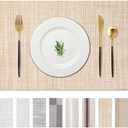 AHHFSMEI Placemats for Dining Table Set of 4 Woven Vinyl Plastic Place Mats Non-Slip Heat Insulation Stain Resistant Table Mats Washable Easy Clean Placemats (Linen Beige 4) (17.7X11.8 inches set of 4)