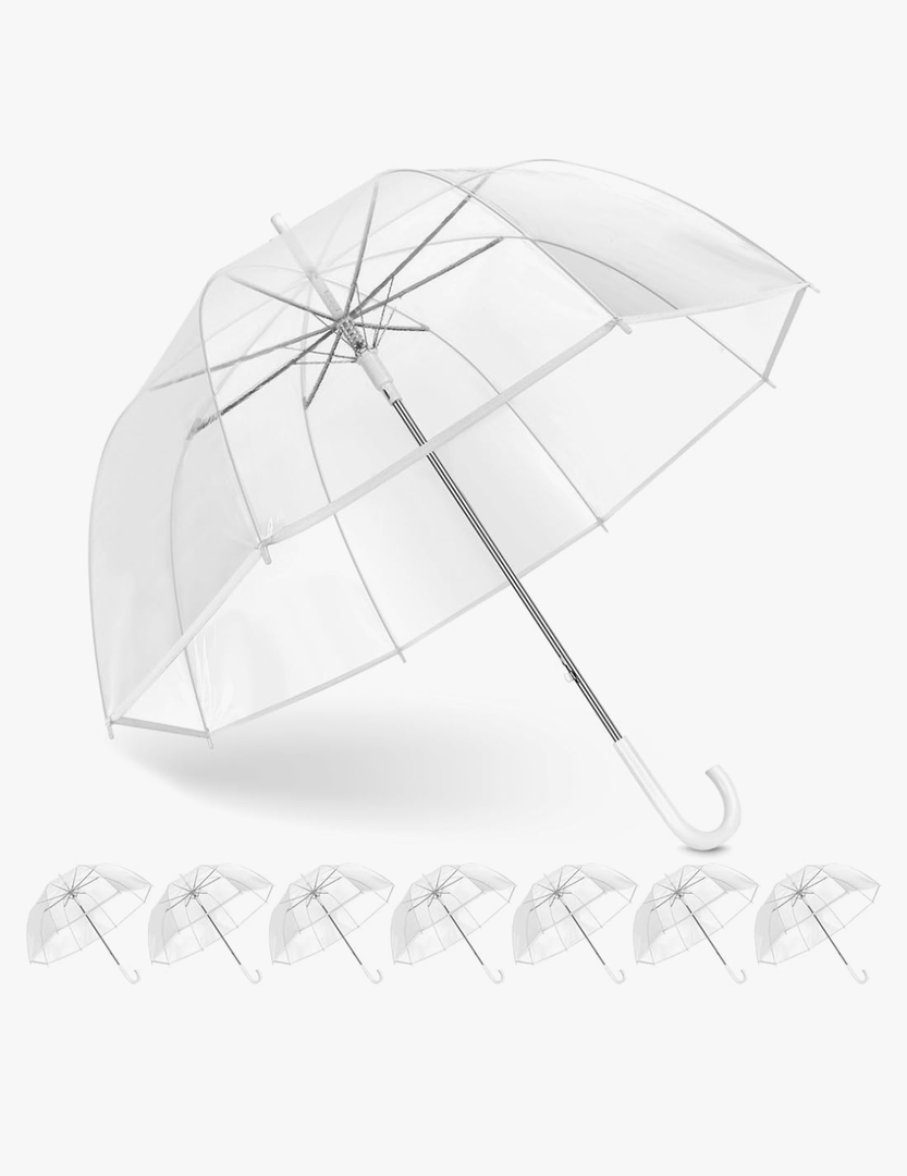 Clear Bubble Umbrella Wedding, High-Visibility Transparent Rain Umbrellas Bulk, Windproof Large Clear Umbrella, Firm and Durable, Dome Umbrellas for Wedding Bride Groom Photography Golf Outdoor Pack of 8