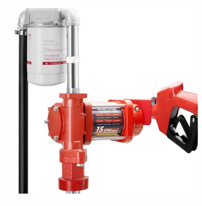 110V AC 15 GPM Fuel Transfer Pump with Discharge Hose, Automatic Nozzle, Premium Filter Package, Suitable for Gasoline, Diesel, Kerosene, Ethanol & Methanol Blends