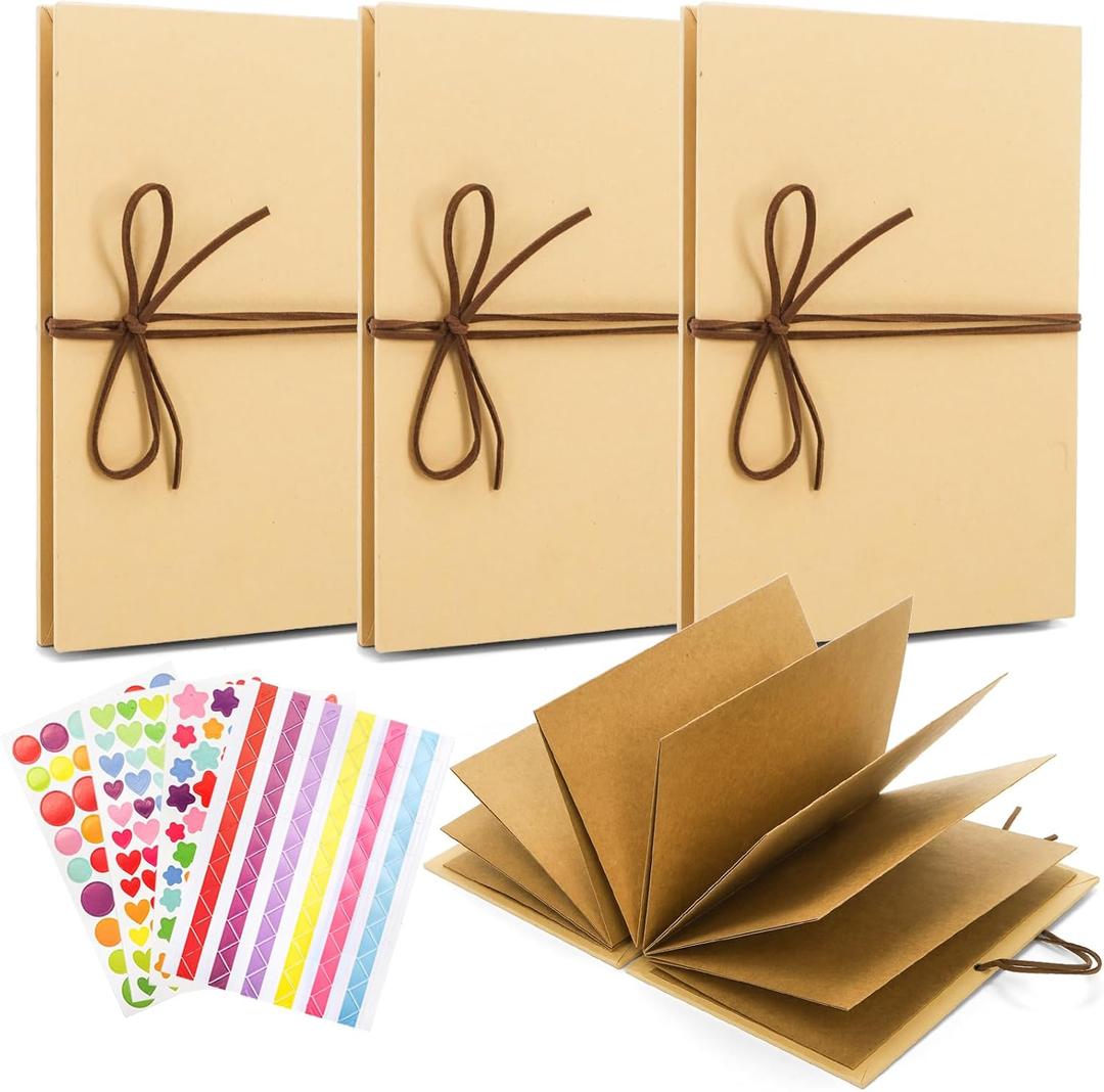 Hacaroa 4 Pack 6 x 8 Inches Accordion Scrapbook Brown Pages, Hardcover Kraft Paper Photo Albums, Stretchable Folding DIY Handmade Adventure Book Gift for Anniversary, Mother's Day, Graduation