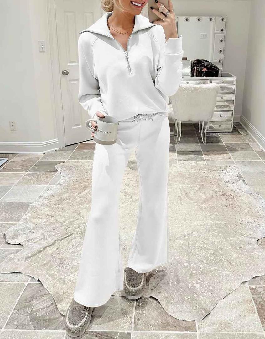 ANRABESS Women 2 Piece Outfits Sweat Shorts Sets, Large, White, Large