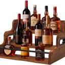3-Tier Wood Bottle Display Shelf, Modern Liquor Bottle Rack Organizer, Brown Countertop Wine Rack Bar Shelves Stand Essentials for Liquor Storage