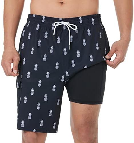 BRISIRA Mens Swim Trunks 9 Inch Inseam Board Shorts with Compression Liner Swimsuit Bathing Suit Quick Dry Cargo Pocket XL
