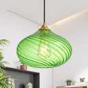 Glass Pendant Lights Kitchen Island, Gold Pendant Lighting Fixtures, Modern Hanging Ceiling Light with 11'' Striped Green Glass Shade for Farmhouse Dining Room Bedroom Hallway(1 Pack)