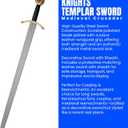 SZCO 37" Knights Templar Sword Medieval Crusader Decorative Knight Sword with Black Leather Wrapped Handle & Matching Leather Scabbard for Adults, Cosplay & Display