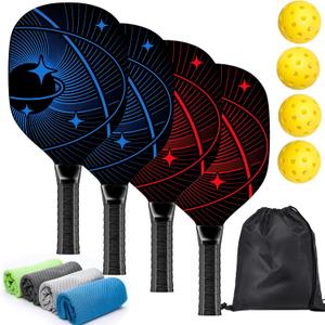 Pickleball Paddles, Pickleball Set with 4 Premium Wood Pickleball Paddles, 2 Pickleball Balls, 2 Cooling Towels & Carry Bag, Pickleball Rackets with Ergonomic Cushion Grip, Gifts for Men Women