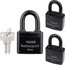 FIGODE Outdoor Waterproof Padlocks, Covered Heavy Duty Laminated Steel Locks, Large Sturdy Locks, 2.2 in. Wide, 3 Locks Same Key, Standard Shackle
