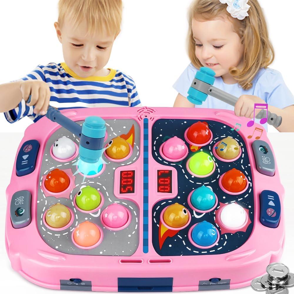 Whack Game Mole for Kids,Toys for 3-12 Year Old Boys and Girls,Whack Game Toy for Toddlers,Gifts for 3 4 5 6 7 8+ Girls Kids,Interactive Educational Toys with Sound and Light,PK Mode with 2 Hammers (Pink)
