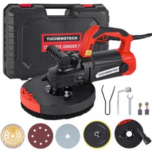 YUCHENGTECH 7 Inch Concrete Grinder with Dust Collector Floor Grinder with Vacuum 2200W 0-4800RPM with Auxiliary Handles & Storage Case for Concrete Cement Granite Marble