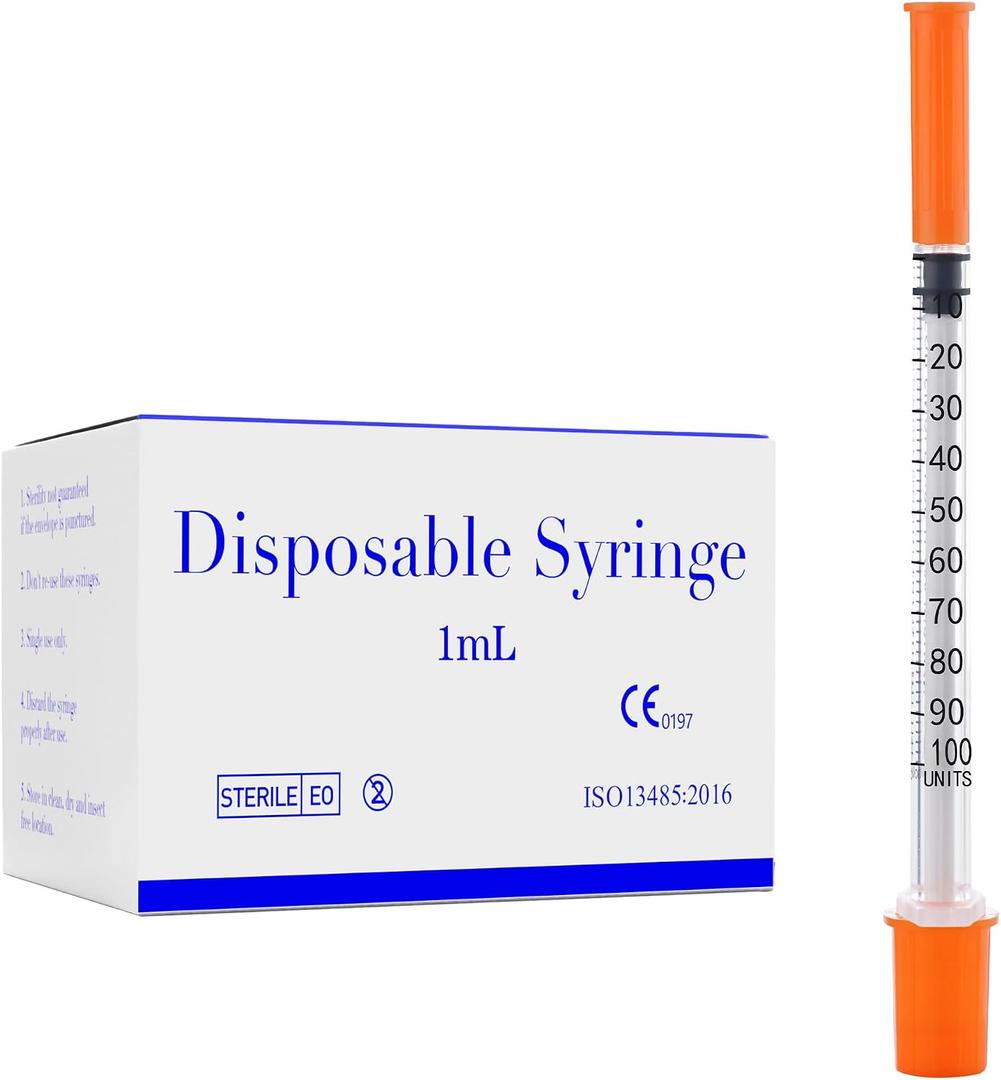 1ml/cc 31G 1/4 Inch Syringes, Disposable Syringe, Individual Wrapped, Box of 100