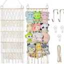 42cm Wide Over the Door Stuffed Animal Storage Hammock Corner Wall Hanging Storage Holder Boho Macrame Plush Toy Organizer Net for Stuffed Animal