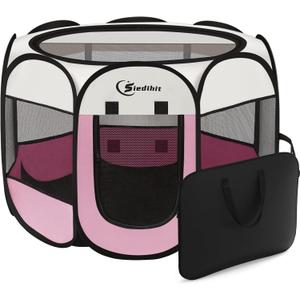 Pink Puppy Playpen for Middle Dog Cat, Dog Tent Crates Cage Indoor/Outdoor, Portable Pop Up Dog Kennel with Carrying Bag for Rabbits, Removable Top (Pink, Medium (36" x 36" x 23"))