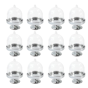 TIHOOD 24PCS Mini Cupcake Stand, Tiny Cake Dome with Clear Plastic For Chocolate, Cheese, Coconut Macaroons, Rum Balls, Candies & More! (Silver)