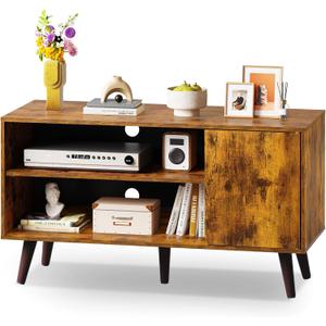 WLIVE TV Stand for 43 Inch TV, Small Entertainment Center with Storage Cabinet & Adjustable Shelves, Mid-Century Modern TV Stands for Living Room and Bedroom, 32" TV Console, Brown