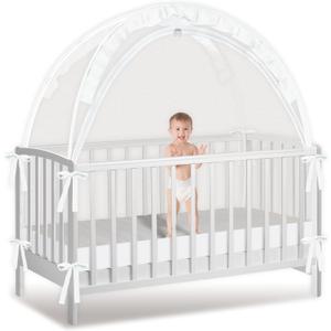 Crib Tent to Keep Baby from Climbing Out - Mesh Climbing Prevention, Pop Up Tent with Two-Way Self-Locking Metal Zipper (White, Lager)