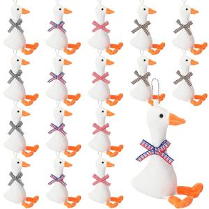 HyDren 16 Pcs Goose Stuffed Animal with Plaid Bow 5.91 Inches Plush Swan Soft Toy Keychains White Yellow Plush Toy for One Silly Goose Baby Shower Party Favors Birthday Home Decorations, 4 Styles