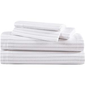 Eddie Bauer - Flannel Sheets Queen Size, Anti-Pilling & Wrinkle Resistant Cotton, Touchably Soft for All-Season Comfort - Bed Sheets with Matching Pillowcases & Fitted Sheet (Trail Stripe Grey)