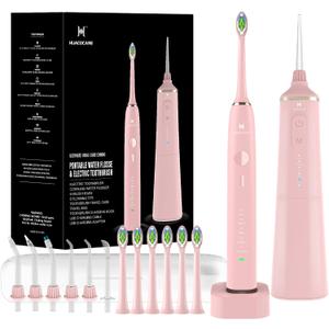 Upgraded Pro Dental Care Kit: 5-Mode Water Flosser & 50,000 VPM Sonic Electric Toothbrush | Premium Oral Clean Set with Enhanced Cleaning Modes, Larger Tank & Refined Design for Advanced Gum Health, Pink