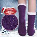 DYW Women Winter Thick Slipper Socks with Grippers Non Slip Warm Fleece Lining Fluffy Fuzzy Socks Christmas Gifts