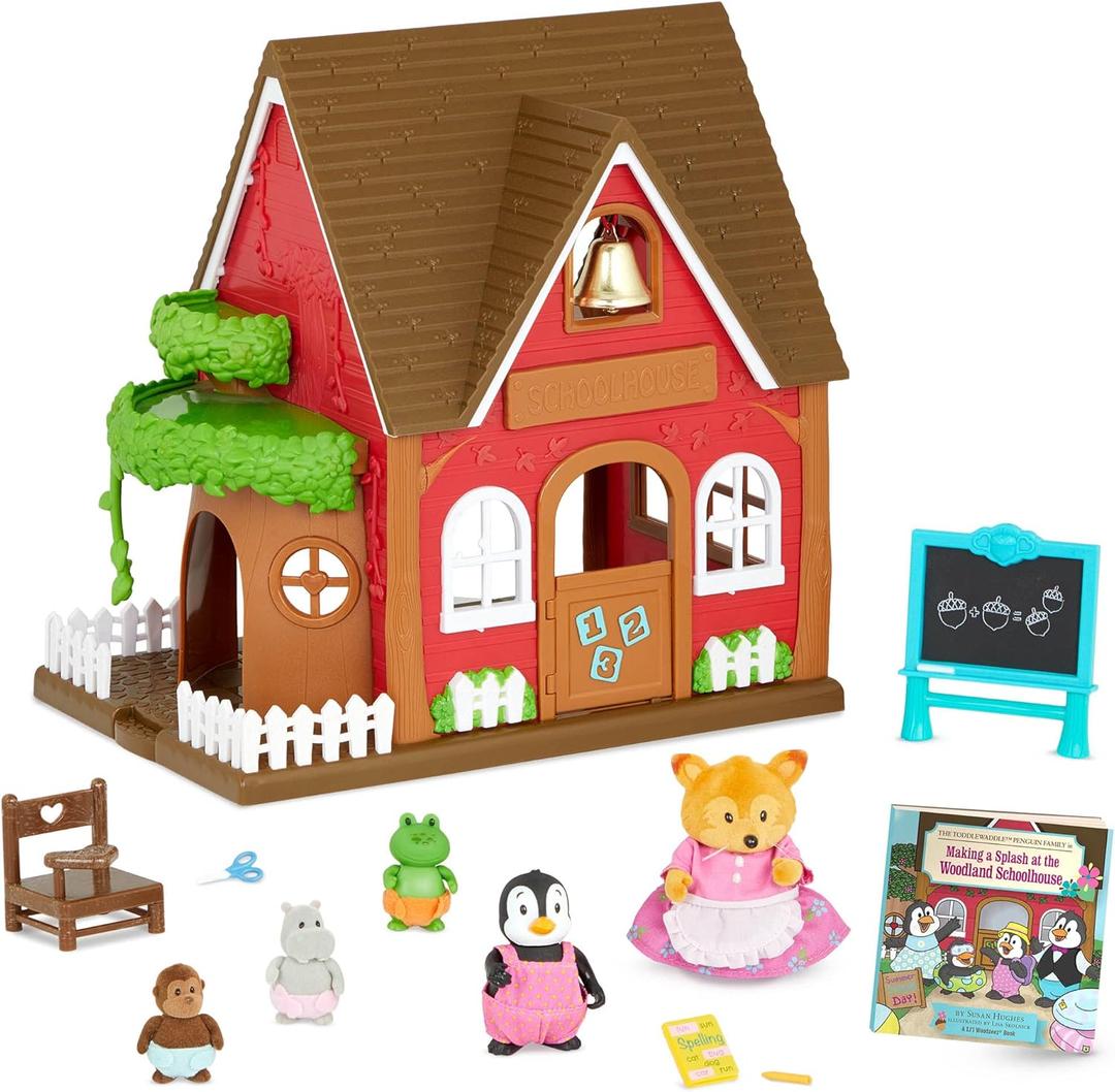 Lil Woodzeez  Toy Figures Playset  Miniature School Playhouse  Stackable  Storybook & Posable Figures Bundle  3 Years +