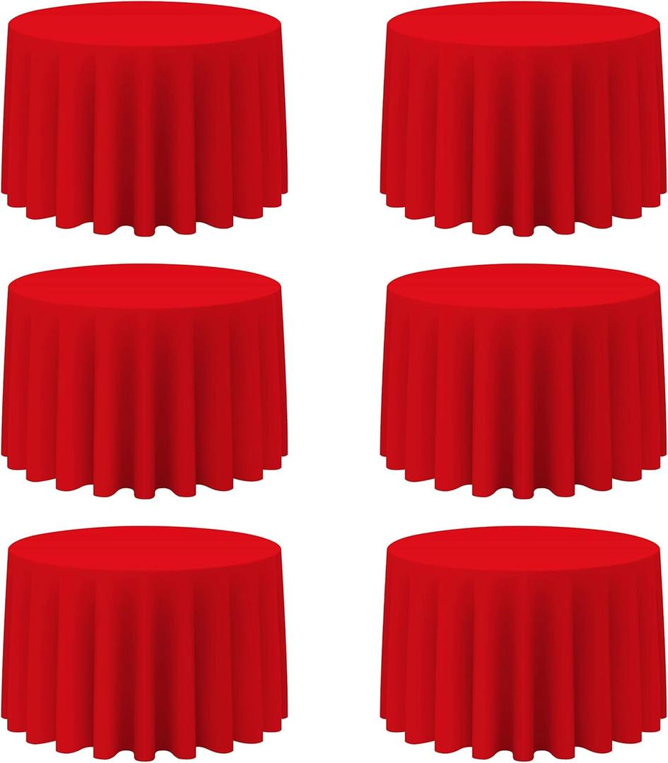 BRILLMAX 6 Pack Red Round Tablecloths 108 Inch for 48 Tables - 150 GSM Polyester Fabric, Floor Length Drop, Water, Stain & Wrinkle Resistant Cloth Cover for Wedding Reception Banquet Dining Party