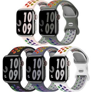 5 Pack Sport Bands Compatible with Apple Watch Band 44mm 45mm 46mm 42mm 41mm 40mm 38mm 49mm for Men Women, Breathable Silicone Wrist Strap for iWatch Series 10 9 SE 8 7 6 5 4 3 2 1 Ultra 2