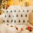 AQOTHES Christmas Tree Embroidered White Throw Pillows Cover 20x20 Inch, Set of 2 Packs Winter Soft Fluffy Decorative Throw Pillows Covers Decor for Home Sofa Couch Bed Room