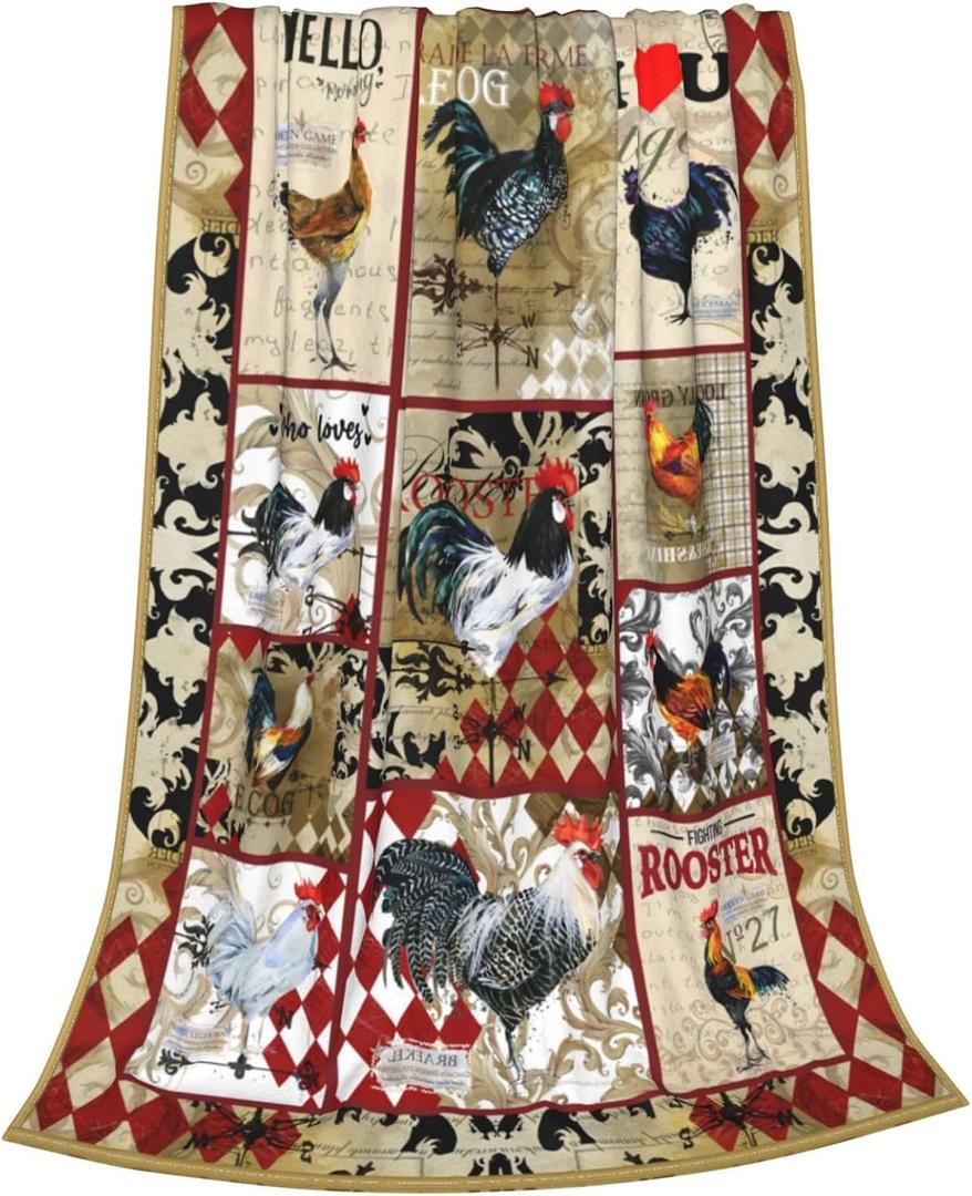 Rooster Fleece Throw Blanket Soft Flannel Plush Lightweight Warm Cozy Blanket for Men Women Couch Bed Sofa Travel 60"x80"