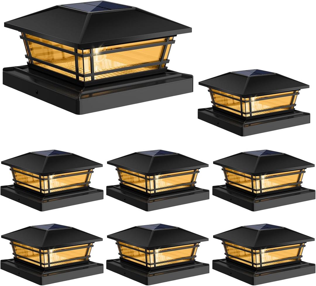Solar Post Cap Lights Outdoor 8Pack [LED Bulb, 2 Brightness Setting] Fence Post Solar Lights Waterproof for 4x4 5x5 or 5.5x5.5 Wood Posts, Warm Bright Bulb Lighting for Garden Deck Yard
