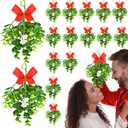 Dingion 18 Pcs Christmas Hanging Mistletoe Decor Ornament Christmas Mistletoe Ornaments Bouquet Handmade Mistletoe Decoration Artificial Mistletoe Pick for Xmas Home Outdoor Floral Garland